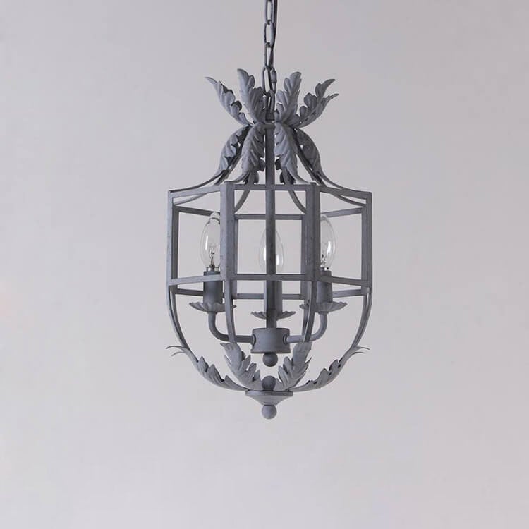 Vintage Wrought Iron Lantern Cage 3-light Chandelier