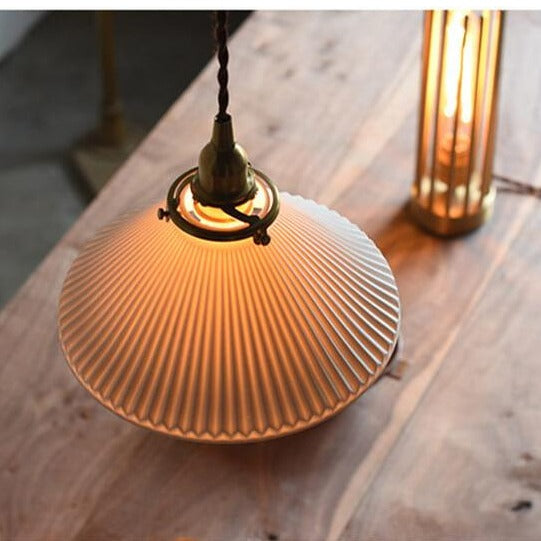 Textured Ceramics Shell 1-light Adjustable Length Dome Pendant Light BulbSquare