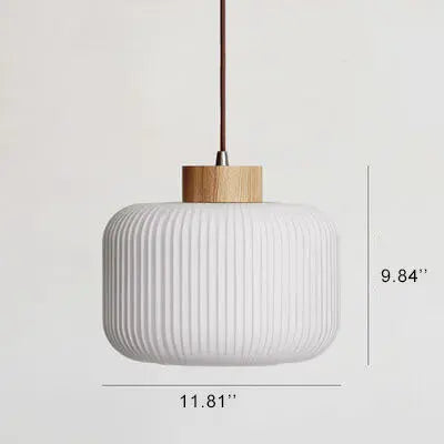 Retro White Striped Glass Jar 1-light Japanese Pendant Light Lumendat
