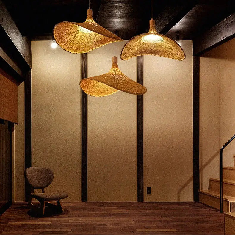 Woven Bamboo 1-light Straw Hat Pendant Light Lumendat