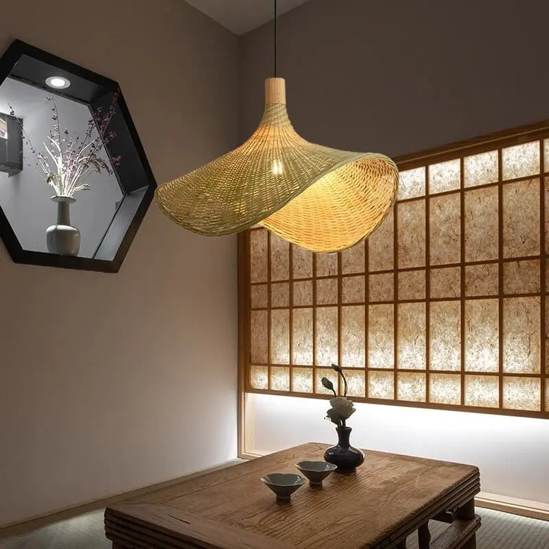 Woven Bamboo 1-light Straw Hat Pendant Light Lumendat