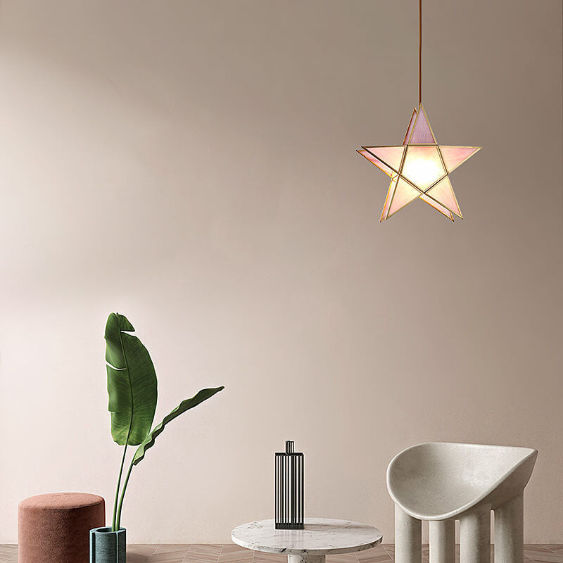 Modern Colorful Water-grain Glass 1-light Pentagram Shaped Pendant Light BulbSquare