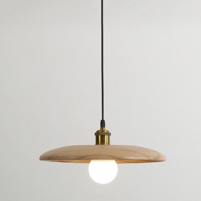 Minimalist Wooden 1-light Saucer Shaped Pendant Light BulbSquare