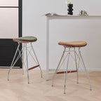 Modern Minimalist Bar Stool - Iron Plated Frame, Multi-Layer Solid Wood Seat With Fabric Upholstery & Beechwood Footrest For Dining Room & Kitchen Lumendat
