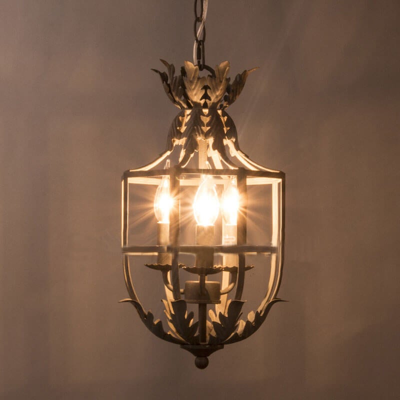 Vintage Wrought Iron Lantern Cage 3-light Chandelier BulbSquare