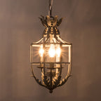 Vintage Wrought Iron Lantern Cage 3-light Chandelier BulbSquare