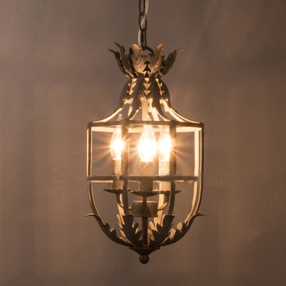 Vintage Wrought Iron Lantern Cage 3-light Chandelier