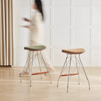 Modern Minimalist Bar Stool - Iron Plated Frame, Multi-Layer Solid Wood Seat With Fabric Upholstery & Beechwood Footrest For Dining Room & Kitchen Lumendat