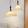Vintage 1-light Pleated Fabric Conical Pendant Light BulbSquare