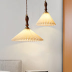 Vintage 1-light Pleated Fabric Conical Pendant Light BulbSquare