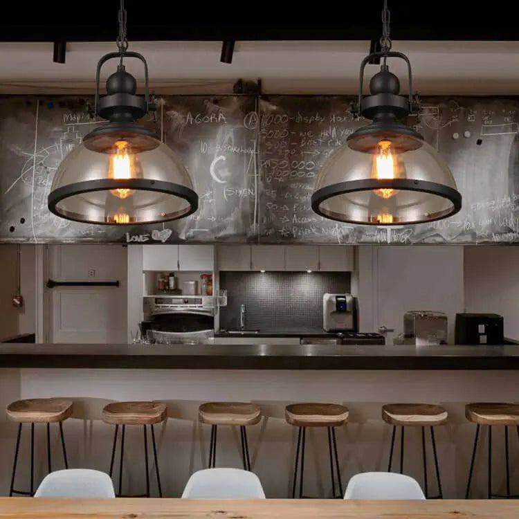 Retro Glass Shade 1-light Single Dome Pendant Light Lumendat