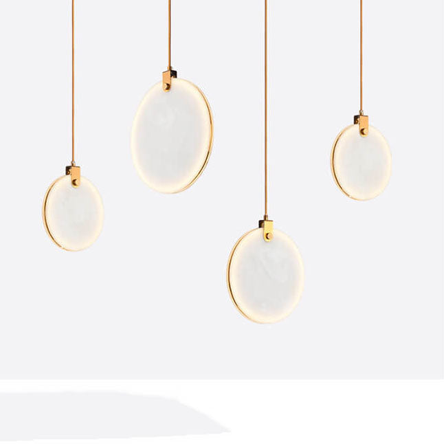 Modern Minimalist Round Marble Copper 1-Light LED Pendant Light For Living Room