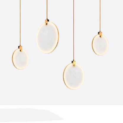 Modern Minimalist Round Marble Copper 1-Light LED Pendant Light For Living Room