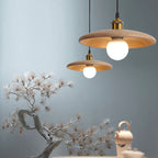 Minimalist Wooden 1-light Saucer Shaped Pendant Light BulbSquare