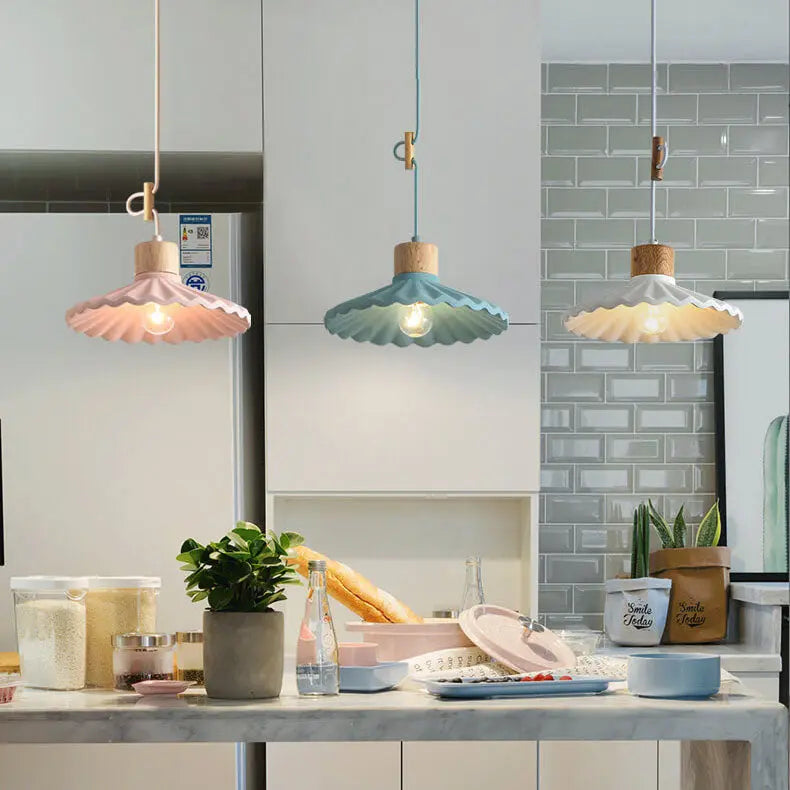 Modern Macaron Cement Scalloped Shade 1-light Pendant Light for Living Room Lumendat