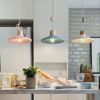 Modern Macaron Cement Scalloped Shade 1-Light Pendant Light for Living Room