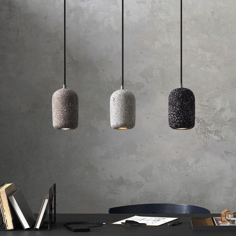 Modern Terrazzo Cylindrical LED Cement LED Pendant Light BulbSquare