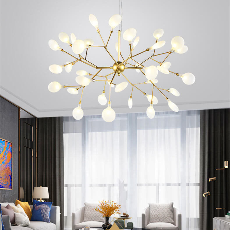 Modern LED Firefly Branch Chandelier – 27 or 36 Lights, Gold & Black