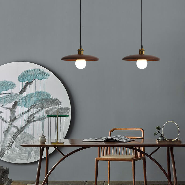 Minimalist Wooden 1-light Saucer Shaped Pendant Light BulbSquare