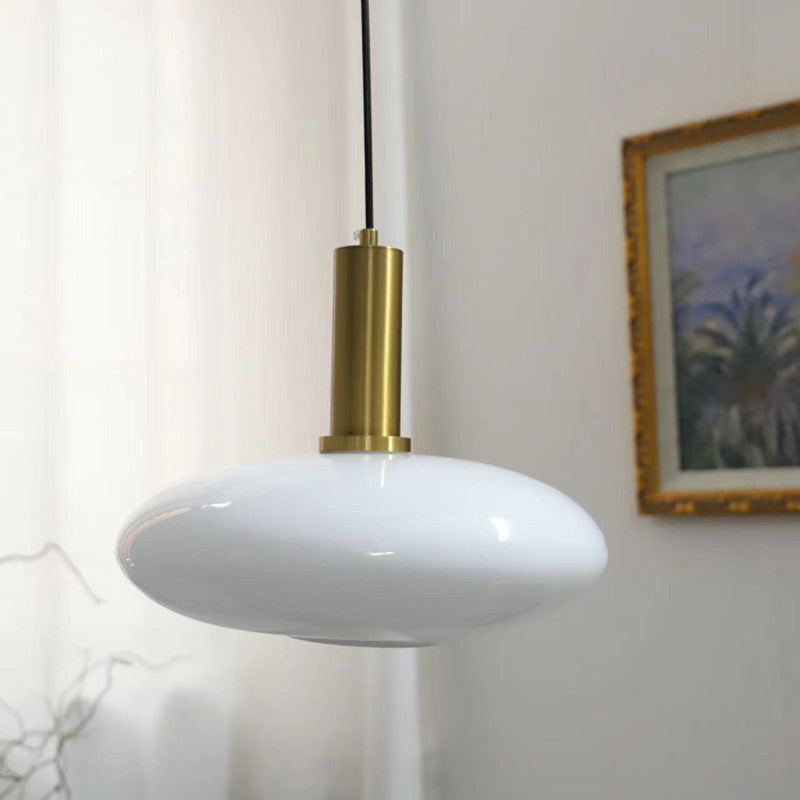 Nordic Milky White Glass Flat Round 1-light Pendant Light BulbSquare