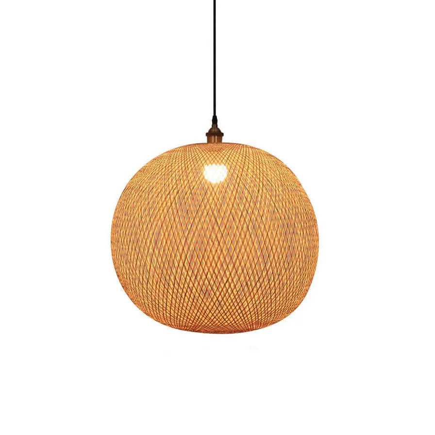 Bamboo Weaving Round Ball Beige 1-light Japanese Pendant Light Lumendat