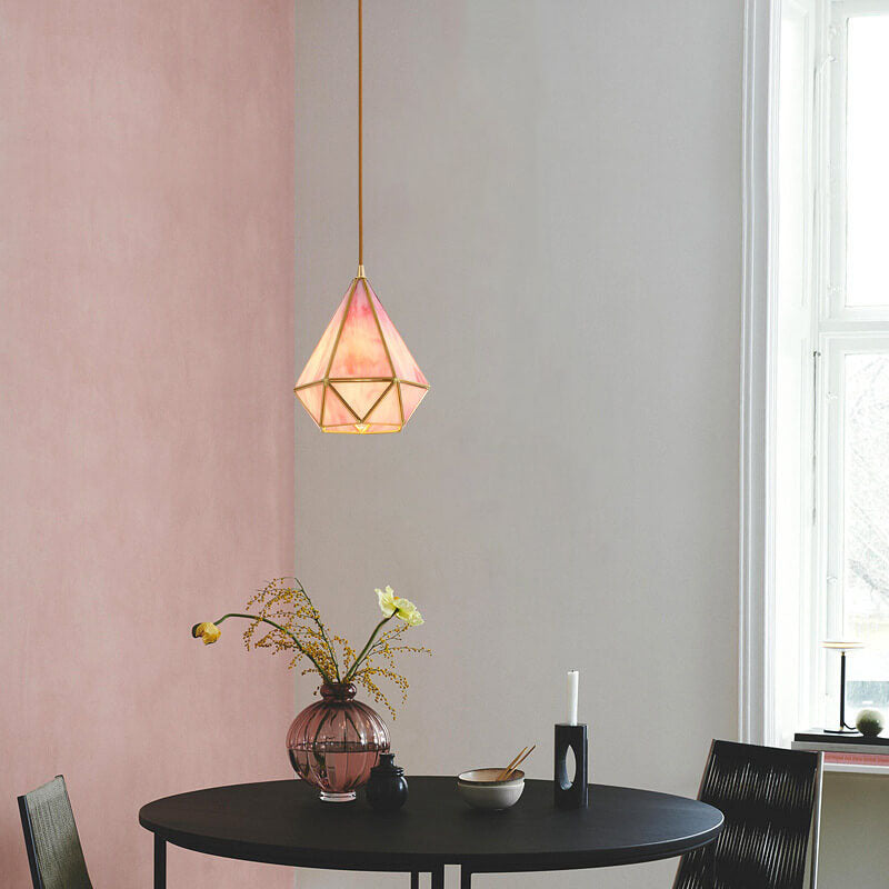 Modern Colorful Water-grain Glass 1-light Diamond Shaped Pendant Light
