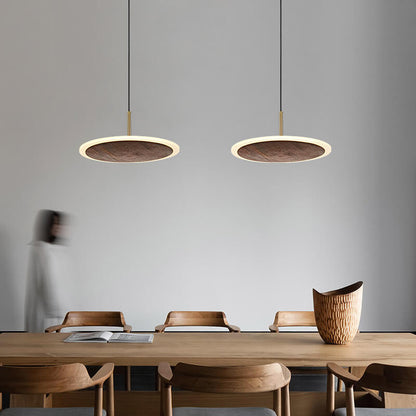 Modern Round Brown Walnut Wood 1-light LED Pendant Light