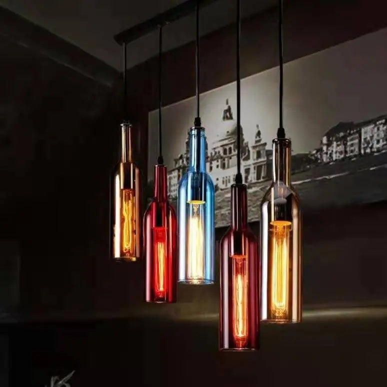 Retro Colorful Wine Bottle 5-light Chandeliers Lumendat