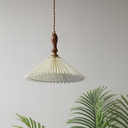 Vintage 1-light Pleated Fabric Conical Pendant Light BulbSquare