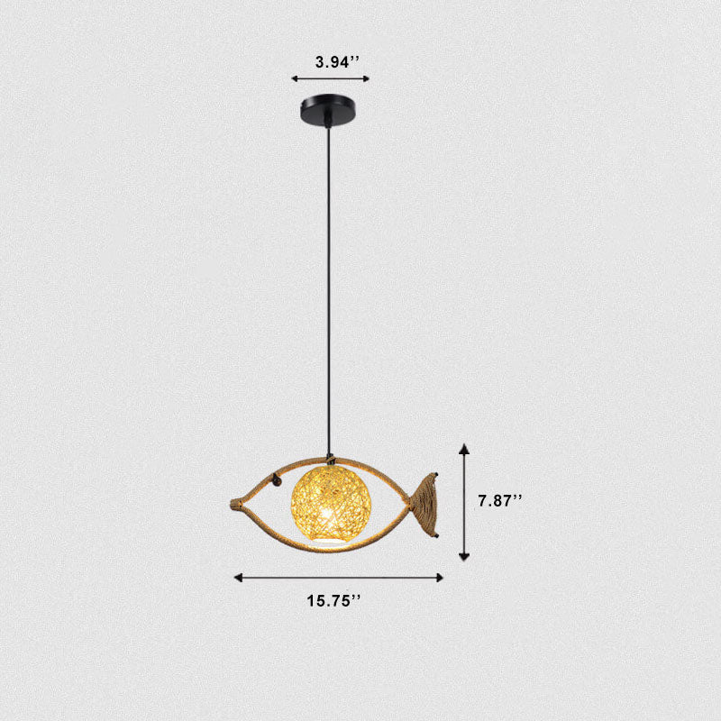 Creative Hemp Rope Willow Weaving Fish Shape 1-light LED Pendant Light BulbSquare