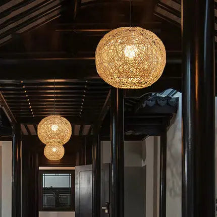 Rattan Weaving Beige Globe Shade 1-light Pendant Light BulbSquare