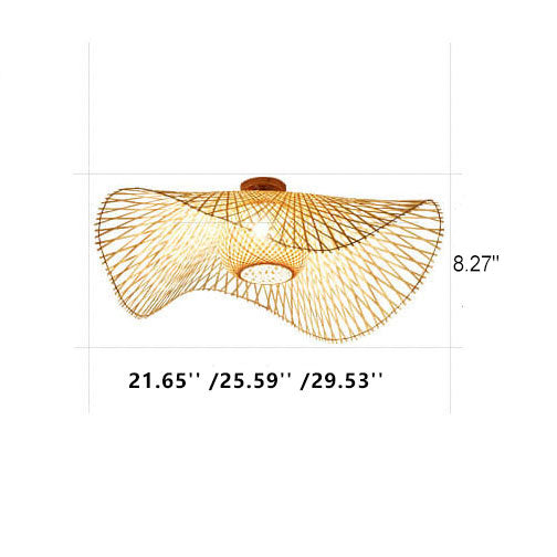 Modern Bamboo Weaving 1-Light Japanese Elements Flush Mount Lighting Lumendat