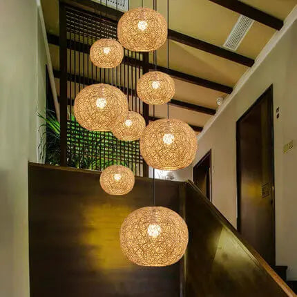 Rattan Weaving Beige Globe Shade 1-light Pendant Light BulbSquare