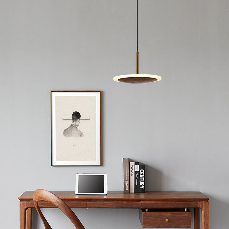 Modern Round Brown Walnut Wood 1-light LED Pendant Light