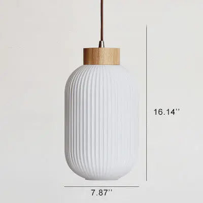 Retro White Striped Glass Jar 1-light Japanese Pendant Light Lumendat