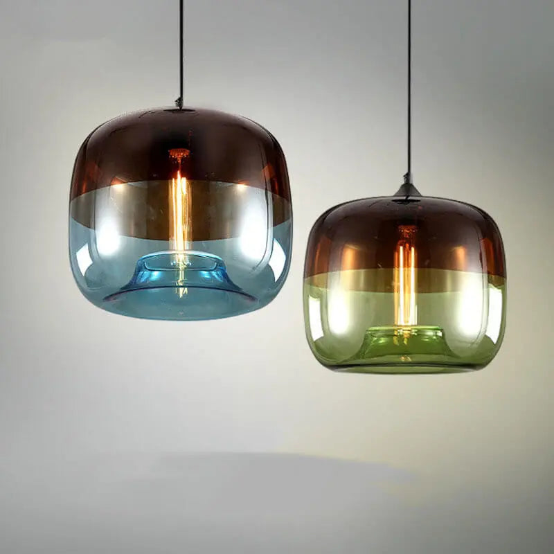 Retro Colorful Glass 1-light Drum Pendant Light Lumendat