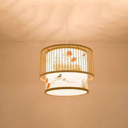 Chinese Bamboo Weaving 1 Light Cylindrical Pendant Light