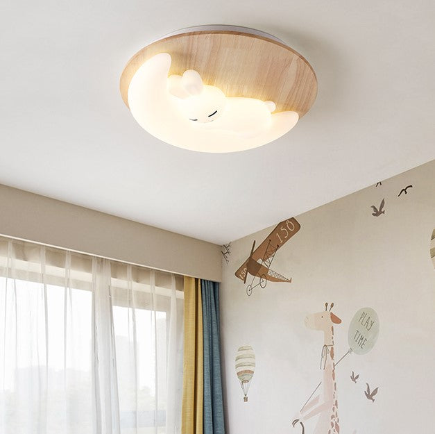Lumendat Contemporary Creative Woodgrain Cartoon Octopus Moon Acrylic LED Kids Flush Mount Ceiling Light For Living Room Lumendat