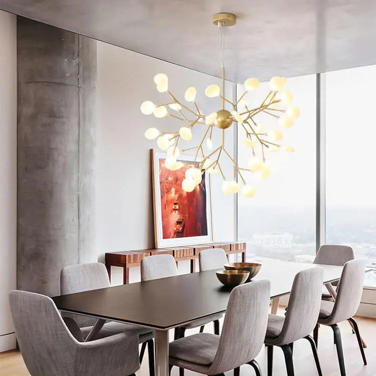 Modern LED Firefly Branch Chandelier – 27 or 36 Lights, Gold & Black Lumendat