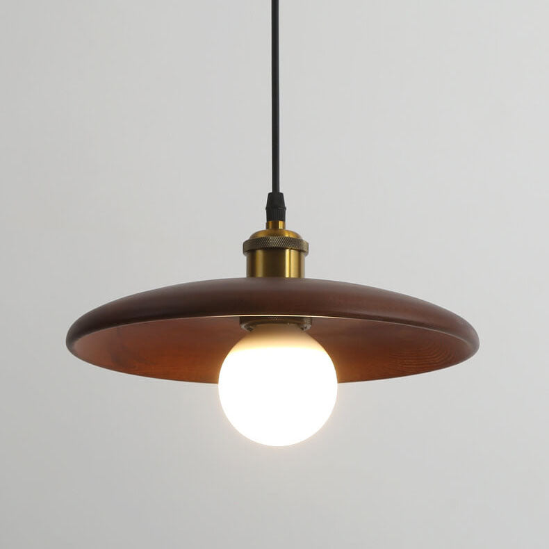Minimalist Wooden 1-light Saucer Shaped Pendant Light BulbSquare