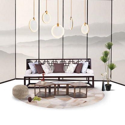 Modern Minimalist Round Marble Copper 1-Light LED Pendant Light For Living Room