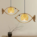 Creative Hemp Rope Willow Weaving Fish Shape 1-light LED Pendant Light BulbSquare