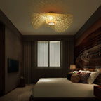 Modern Bamboo Weaving 1-Light Japanese Elements Flush Mount Lighting Lumendat