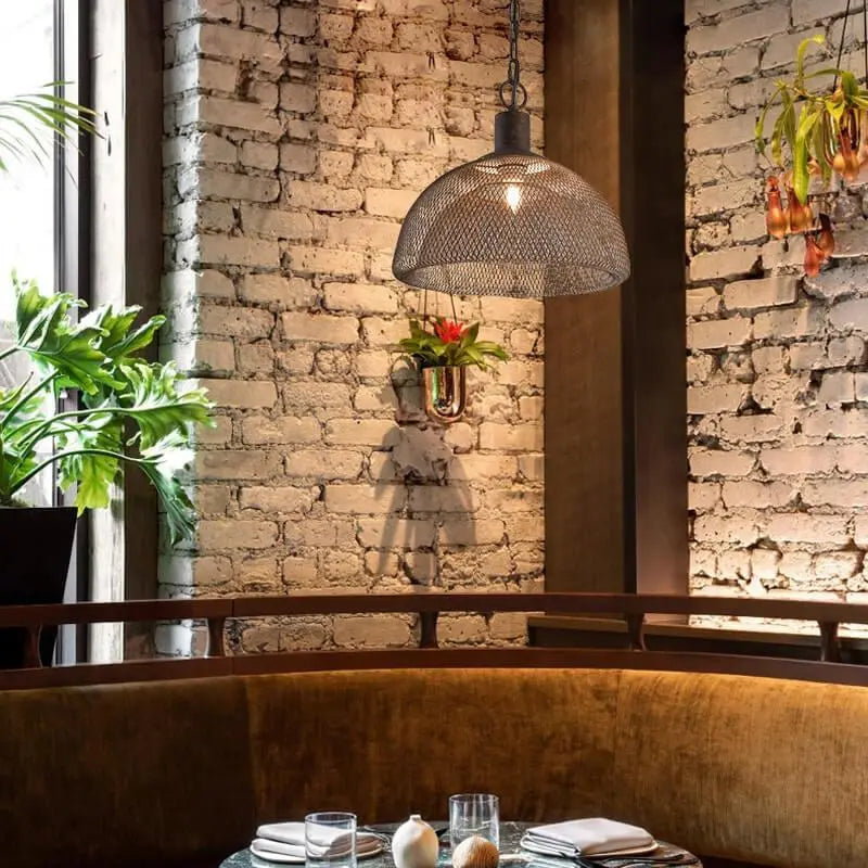 Retro Rustic Aged Wrought Iron Wire Half Round 1-light Pendant Light BulbSquare