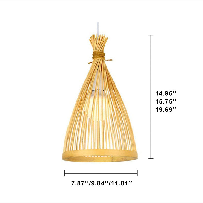 Bamboo Weaving Conical 1-light Japanese Style Pendant Light BulbSquare