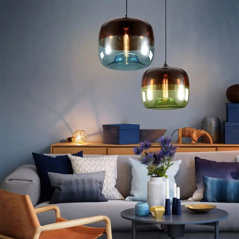 Retro Colorful Glass 1-light Drum Pendant Light Lumendat