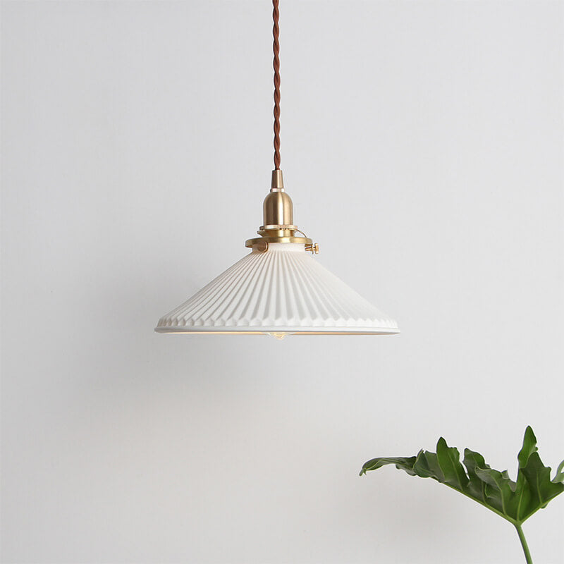 Textured Ceramics Shell 1-light Adjustable Length Dome Pendant Light BulbSquare