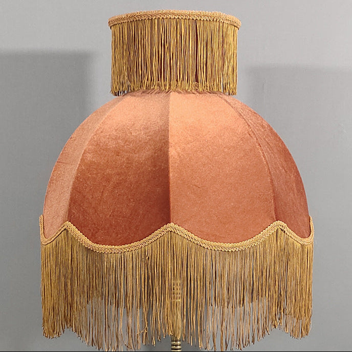 Traditional Vintage Cylinder Semicircle Tassel Fabric Copper 1-Light Standing Floor Lamp For Living Room Lumendat