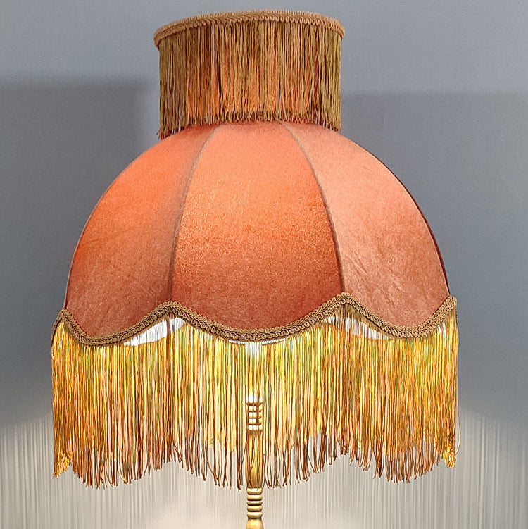 Traditional Vintage Cylinder Semicircle Tassel Fabric Copper 1-Light Standing Floor Lamp For Living Room Lumendat