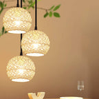 Rattan Weaving Beige Globe 1/3 Light Pendant Light BulbSquare
